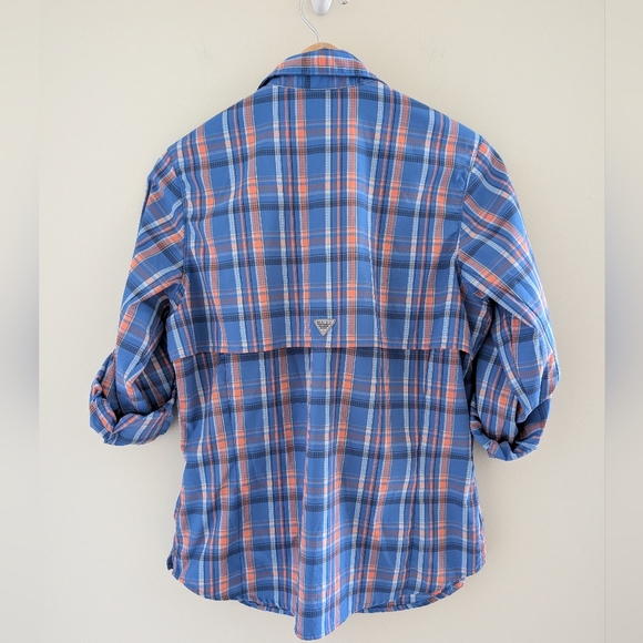 Columbia PFG Omni-Shade Long Sleeve Shirt Women's M Blue Coral Pink Plaid - Picture 12 of 16